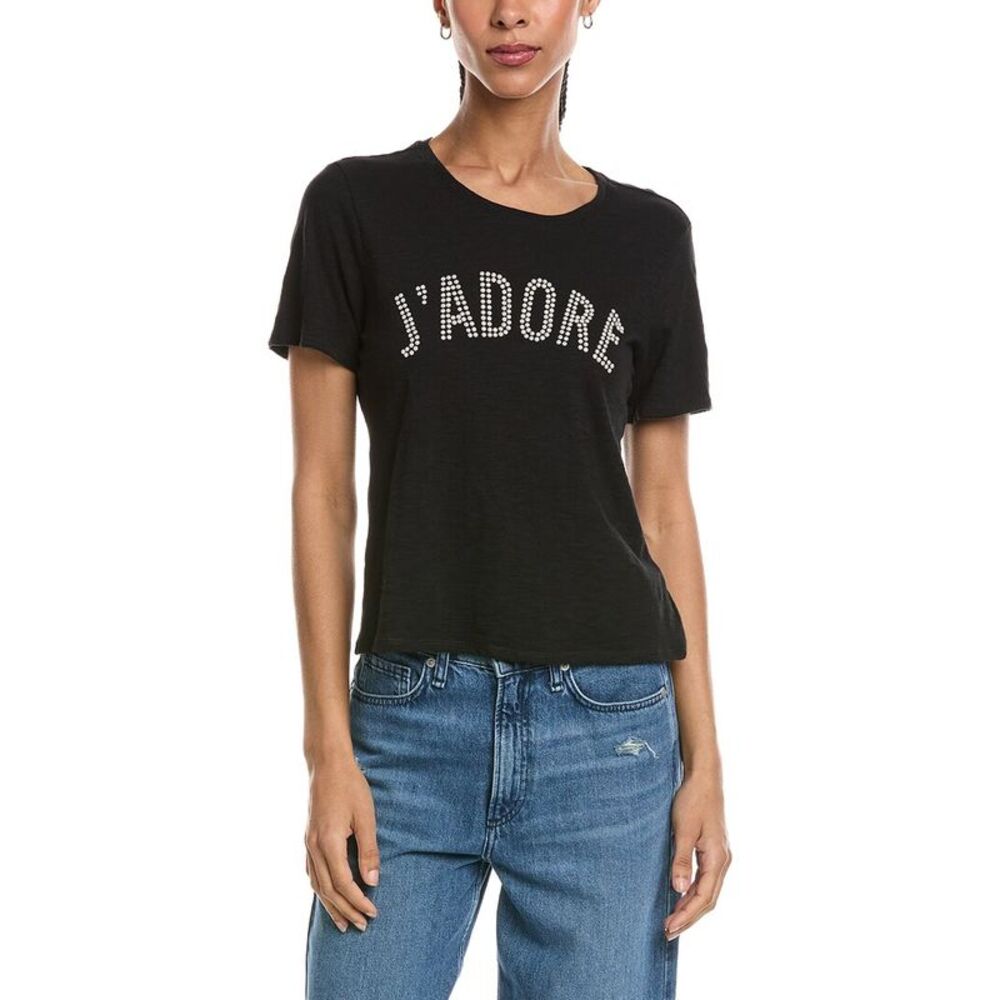 Cinq À Sept Womens  J' Adore Shrunken T-Shirt, Black